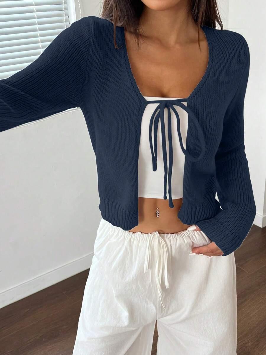 granatowy sweter wiązanie 