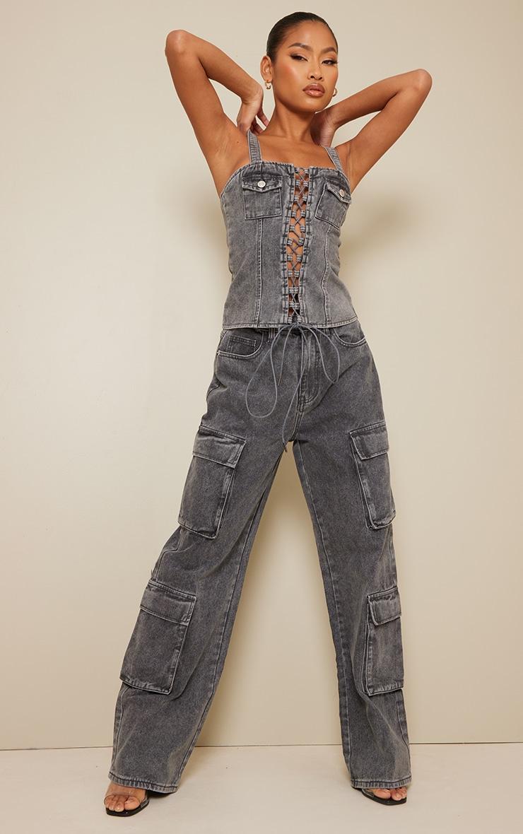 top wiązanie jeans