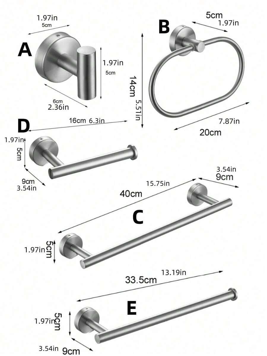 srebrny wieszak łazienkowy 5-pack