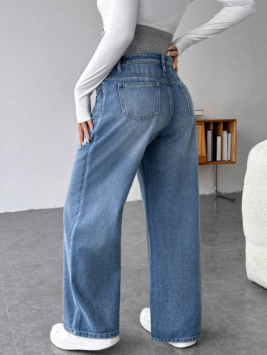 CIĄŻOWE SPODNIE JEANS SZEROKIE NOGAWKI