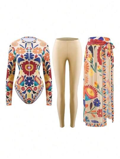 JEDNOCZĘŚCIOWY STRÓJ KĄPIELOWY legginsy pareo komplet