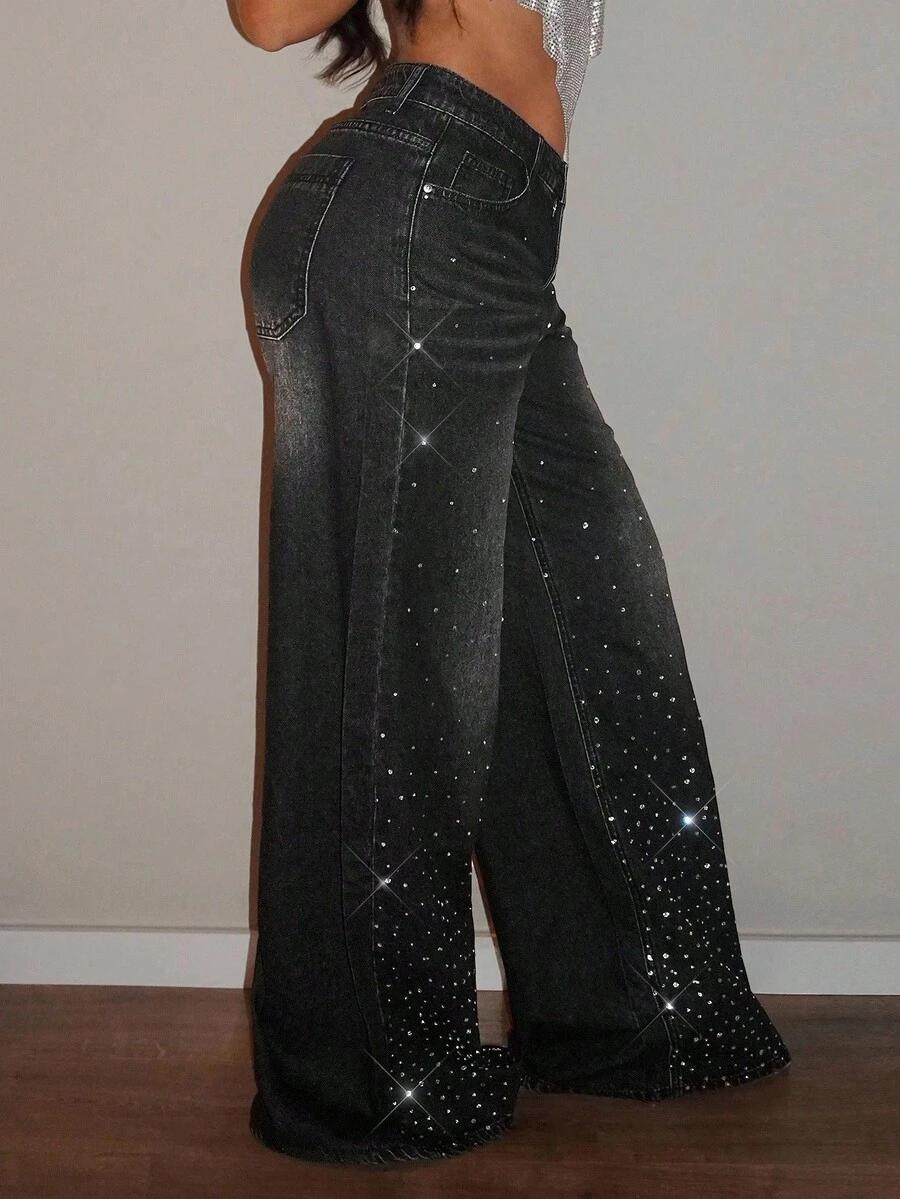 CZARNE SPODNIE JEANS ZDOBIENIE