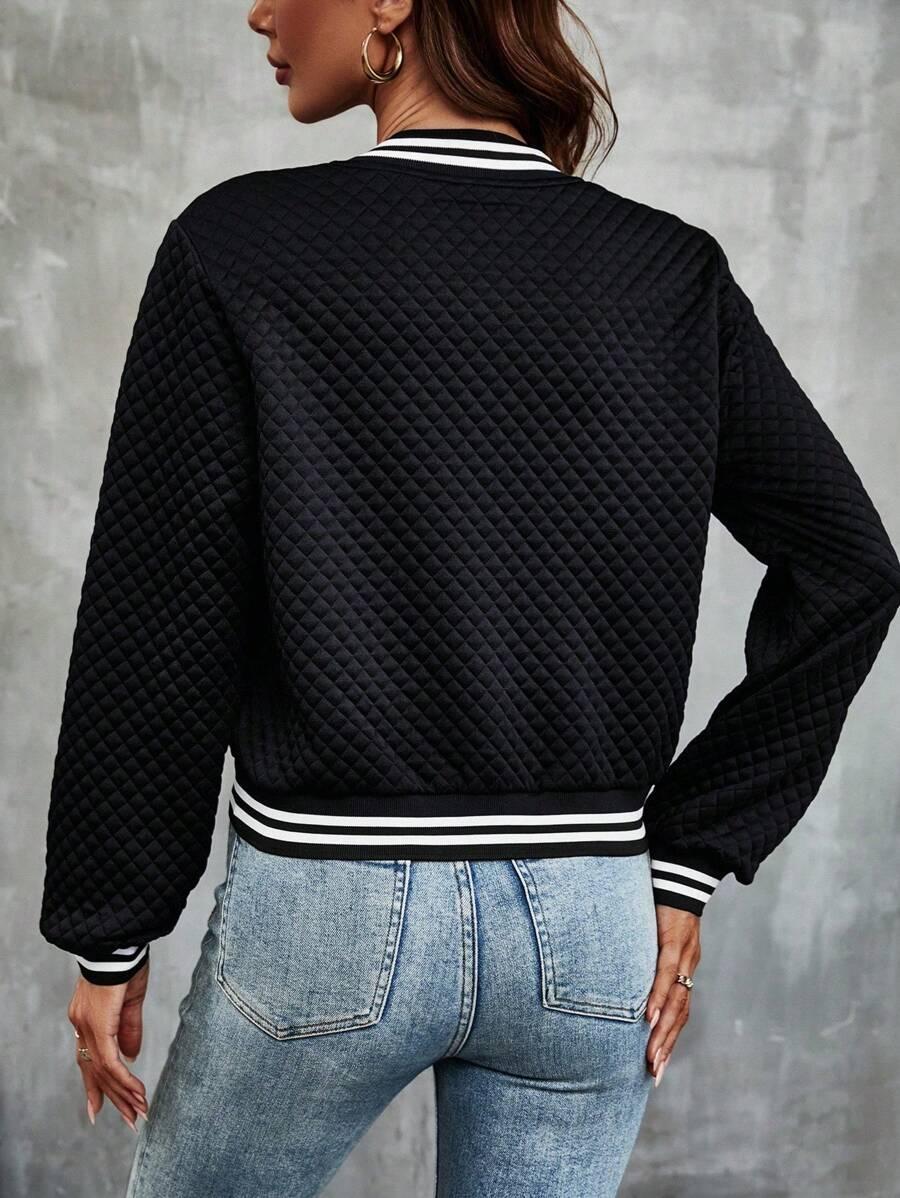 CZARNA pikowana bluza bomber ZAMEK kontrast