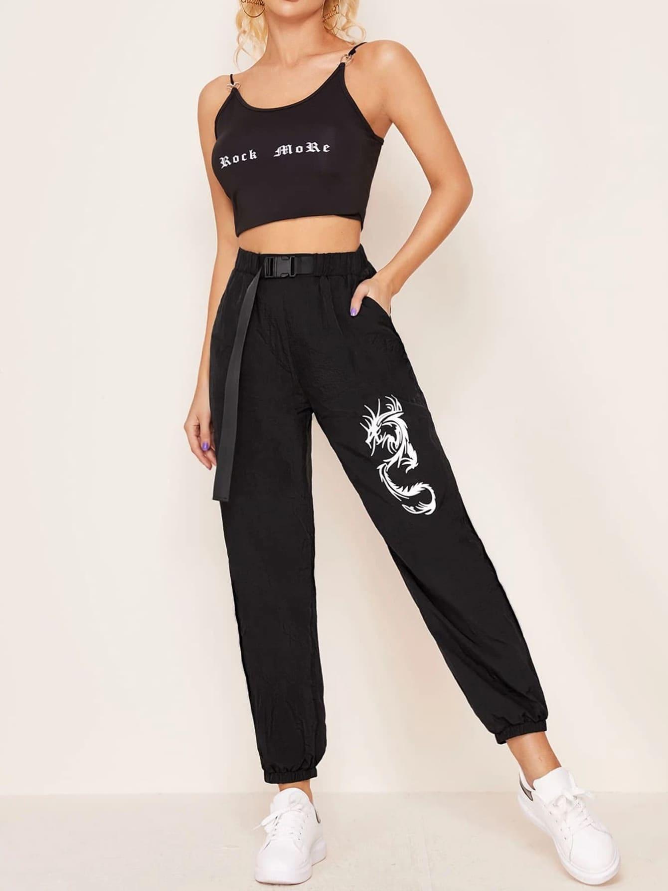 czarne spodnie casual print