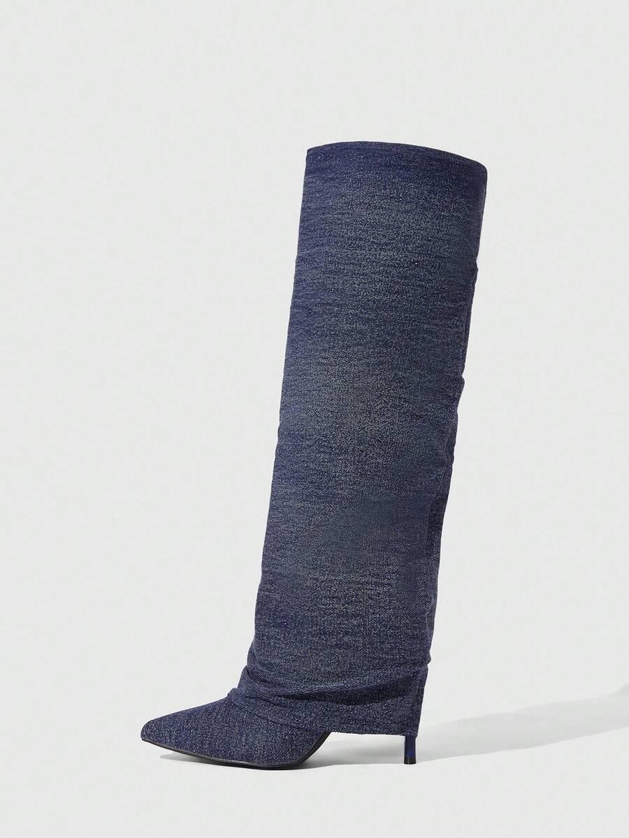 kozaki imitacja jeans na szpilce szpic