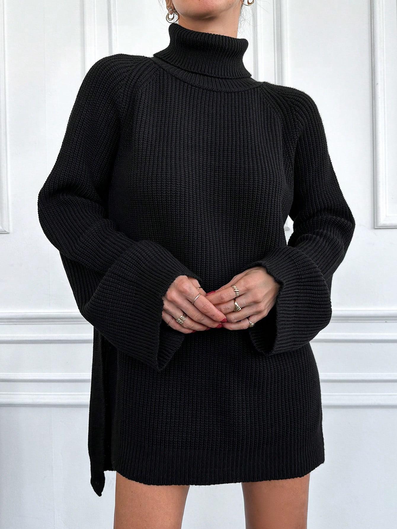 CZARNY DZIANINOWY SWETER