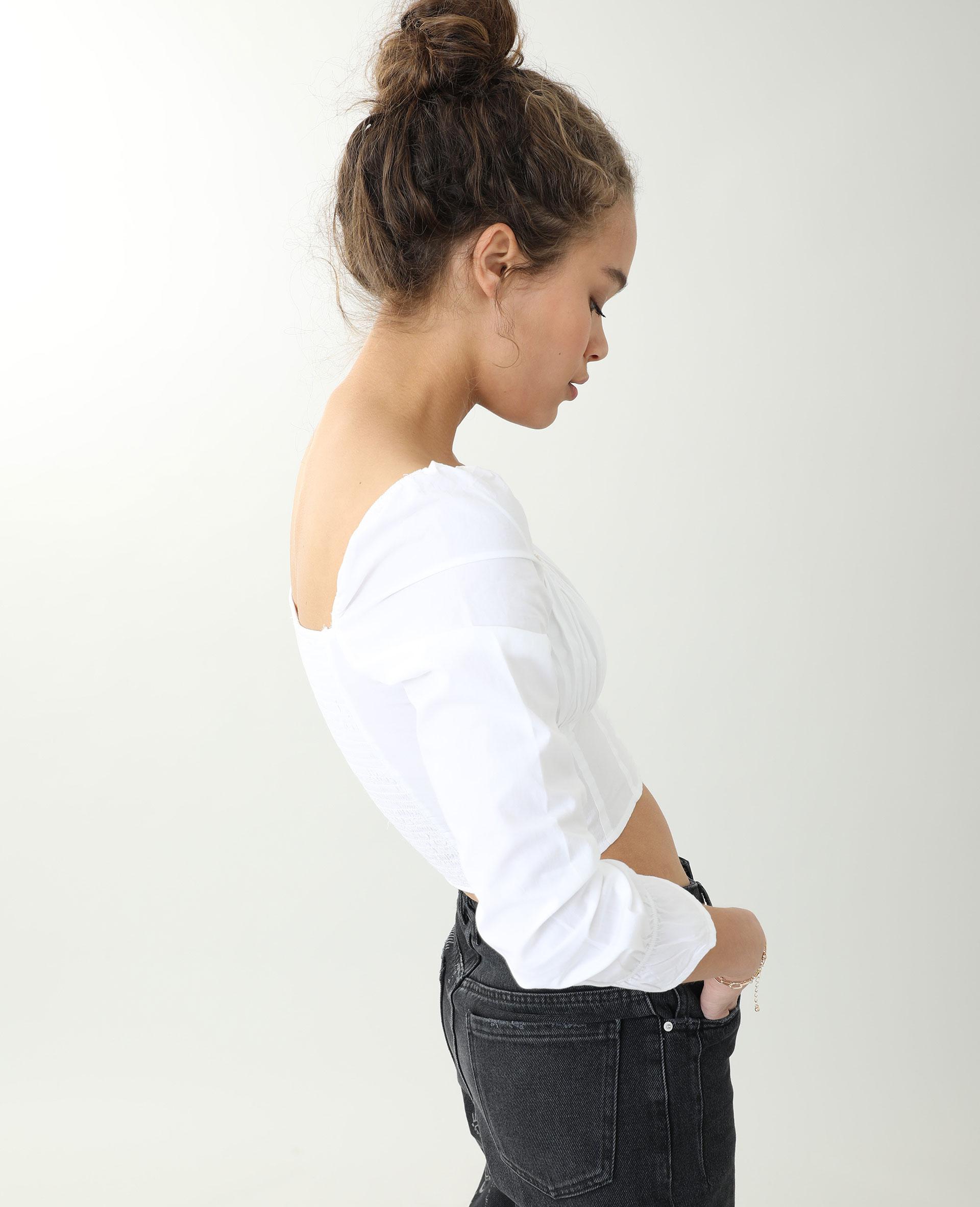 crop top długi rękaw marszczenia haftki