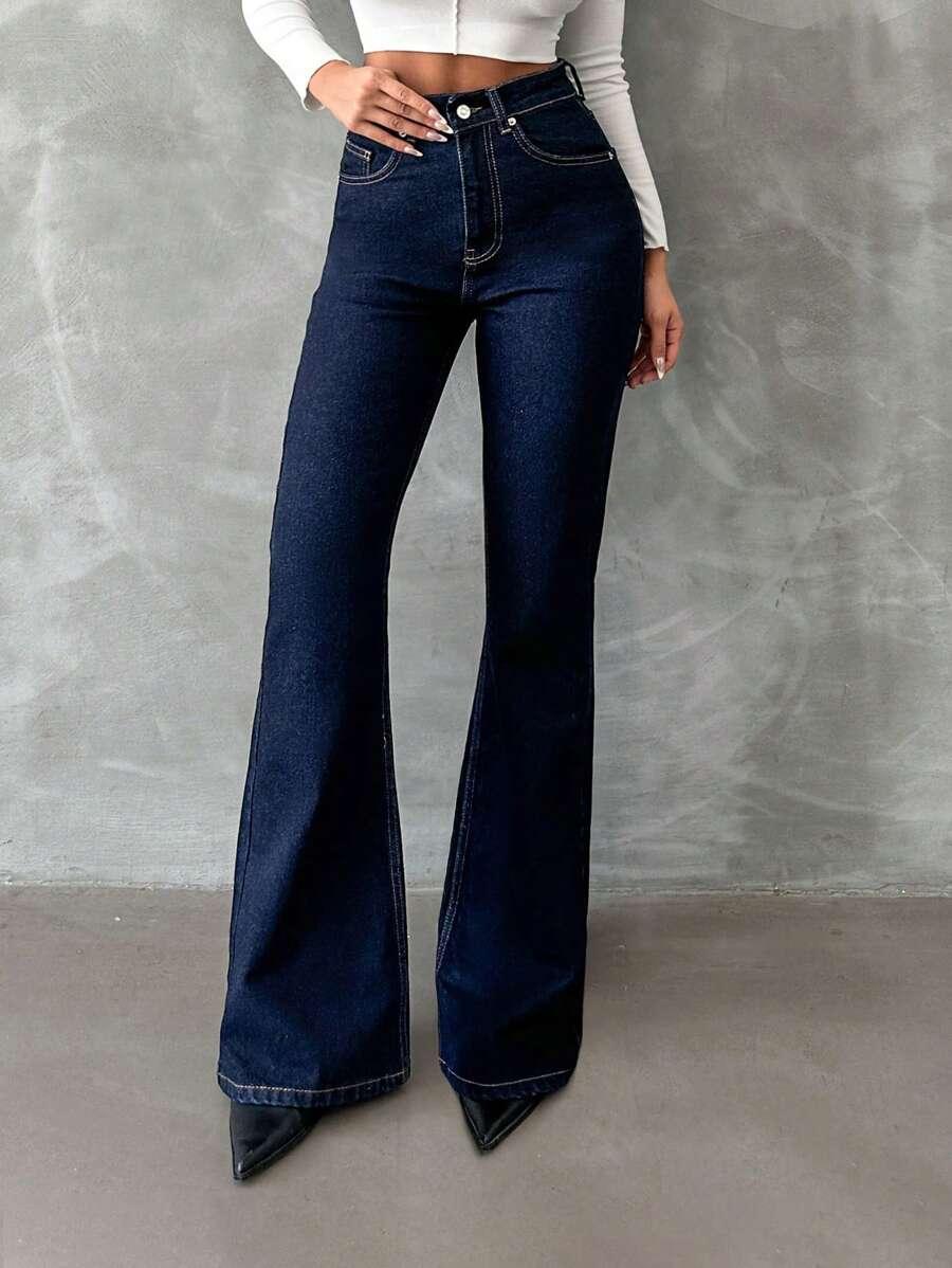 GRANATOWE SPODNIE JEANS DZWONY