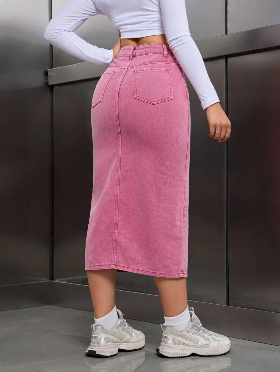 różowa spódnica jeans
