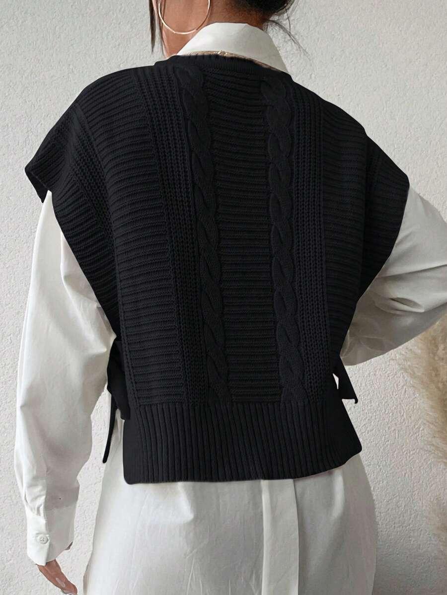 CZARNY SWETER BEZ RĘKAWÓW WIĄZANIE