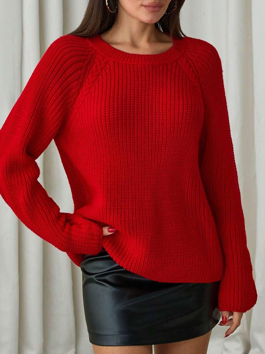 CZERWONY SWETER DZIANINA 