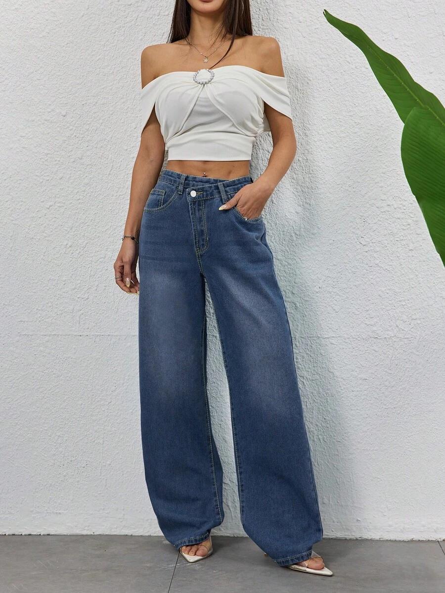 NIEBIESKIE SPODNIE JEANS asymetria