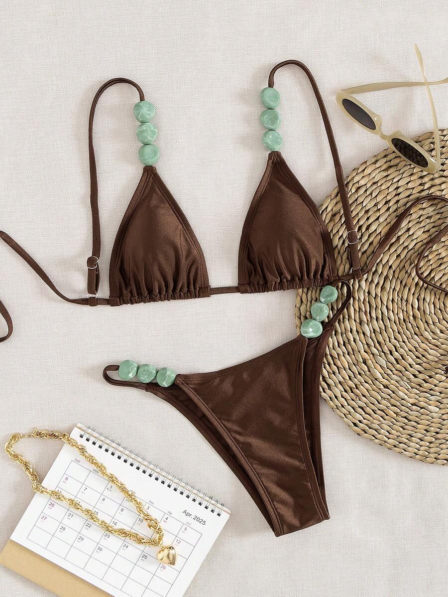 brązowy komplet bikini zdobienie