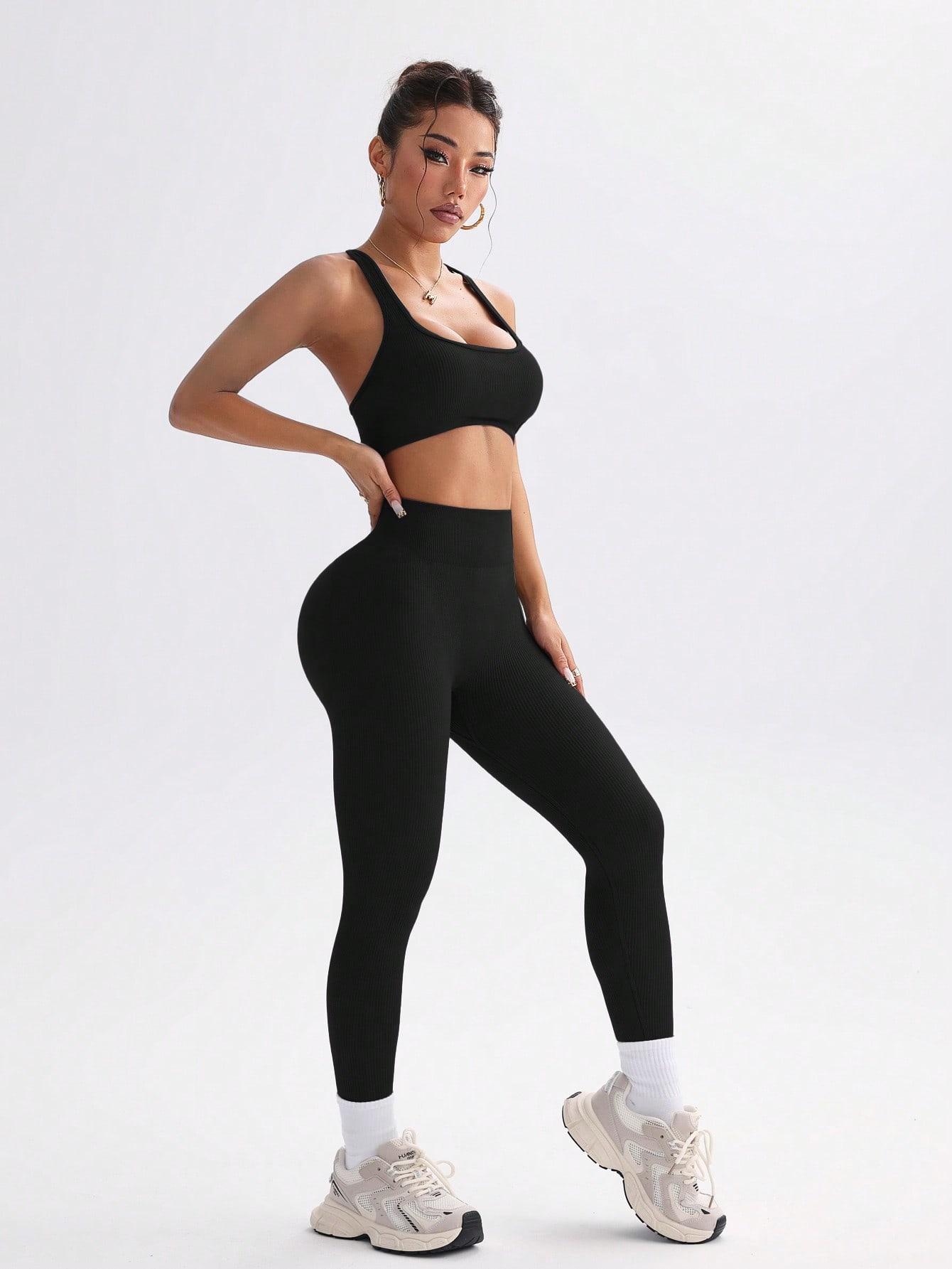 CZARNY KOMPLET TOP LEGGINSY