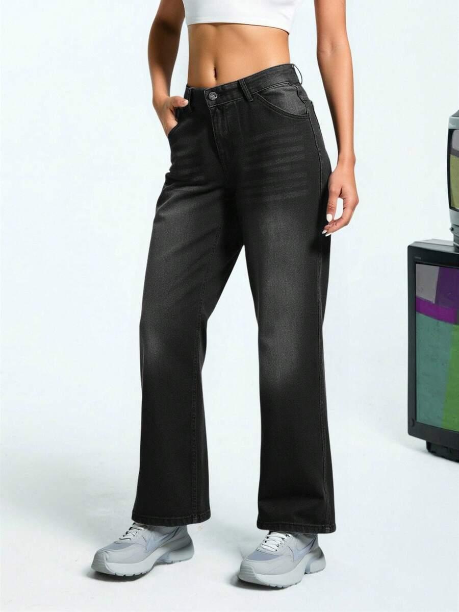 CZARNE SPODNIE PROSTE JEANS