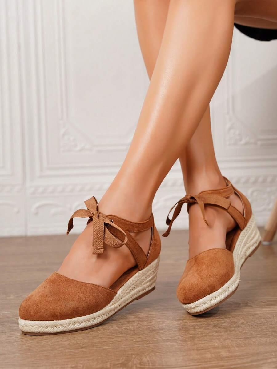 brązowe espadryle koturn