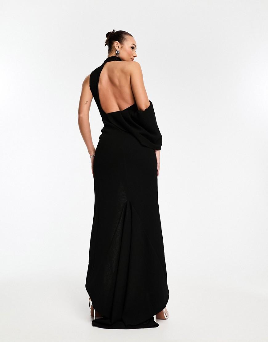 czarna maxi sukienka tekstura zdobienie