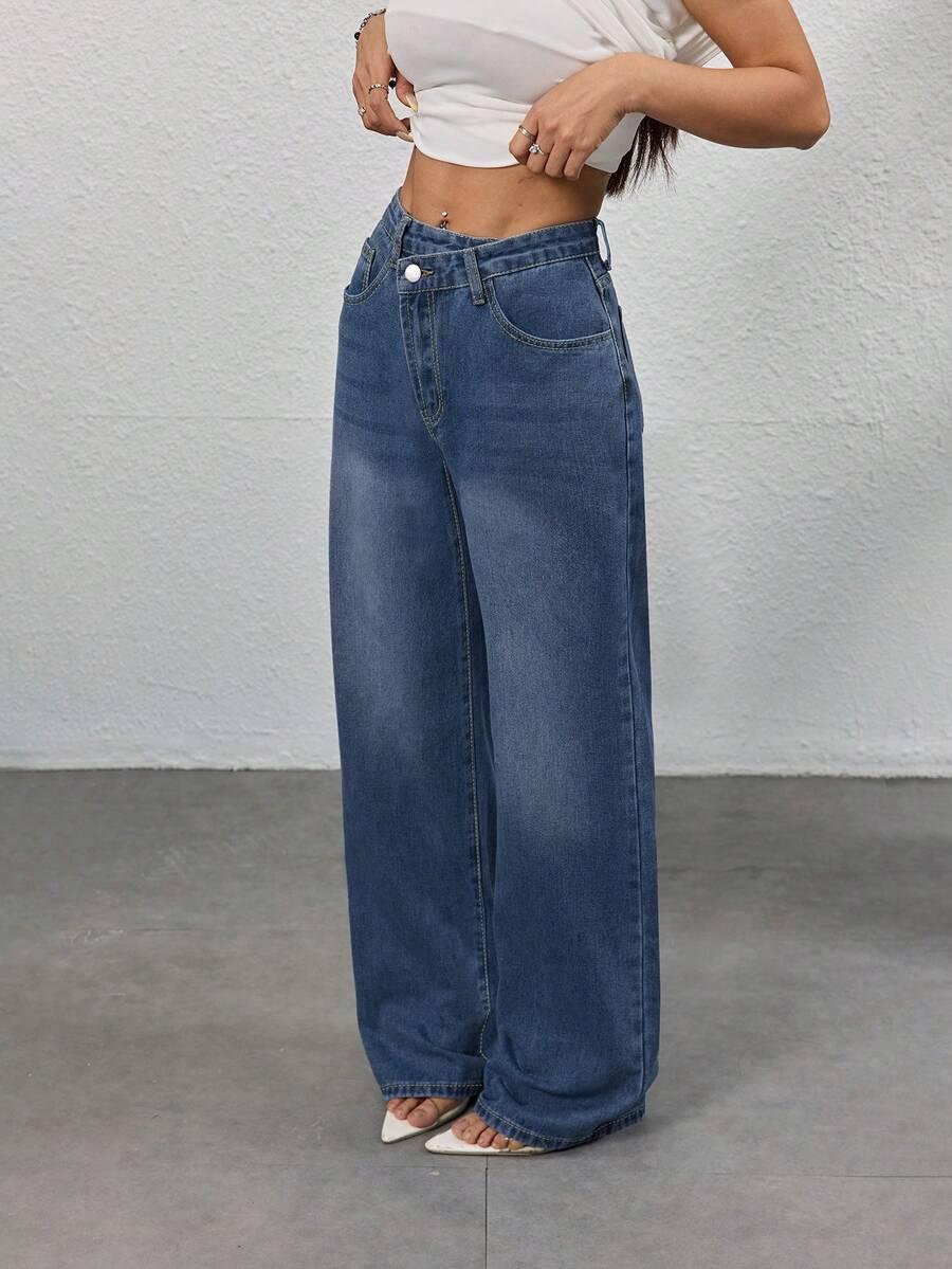 NIEBIESKIE SPODNIE JEANS asymetria