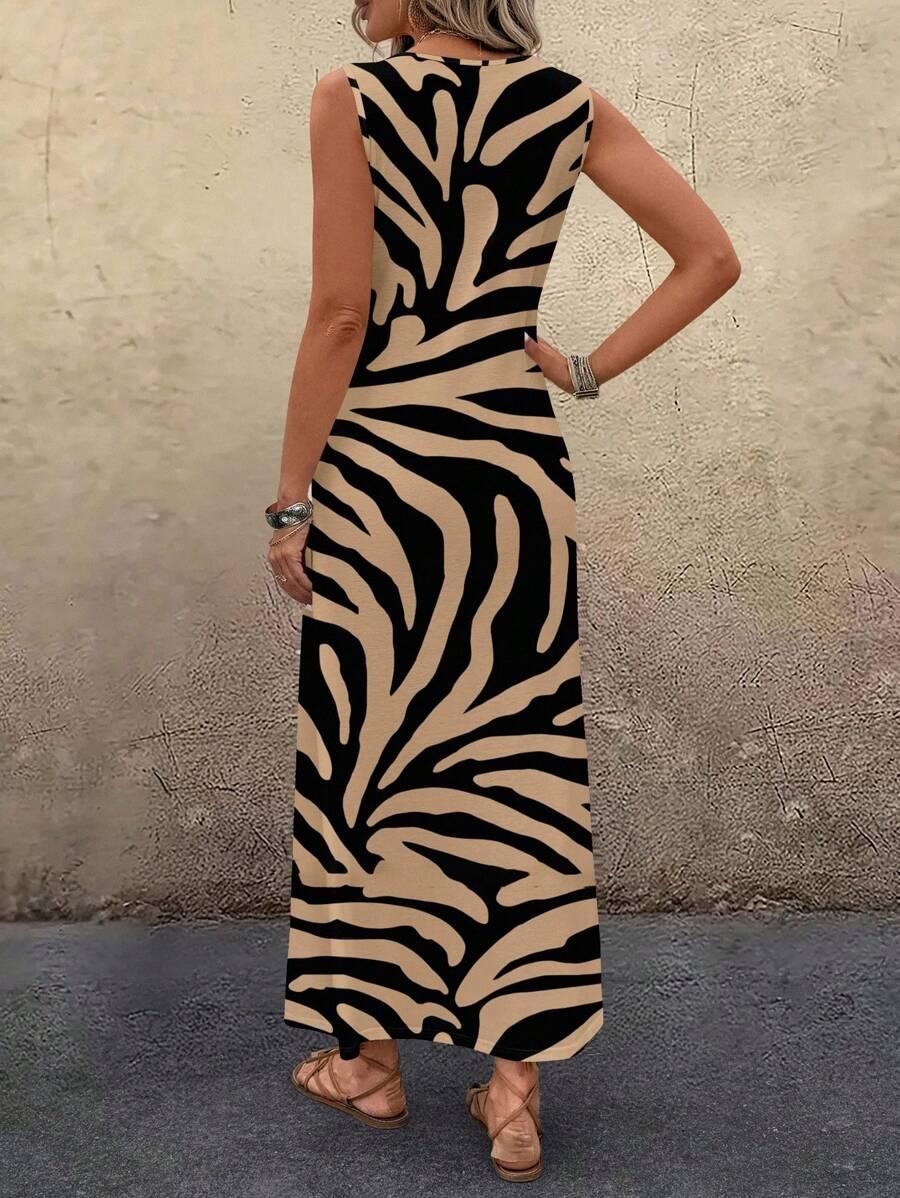 MAXI SUKIENKA ANIMAL PRINT V-NECK