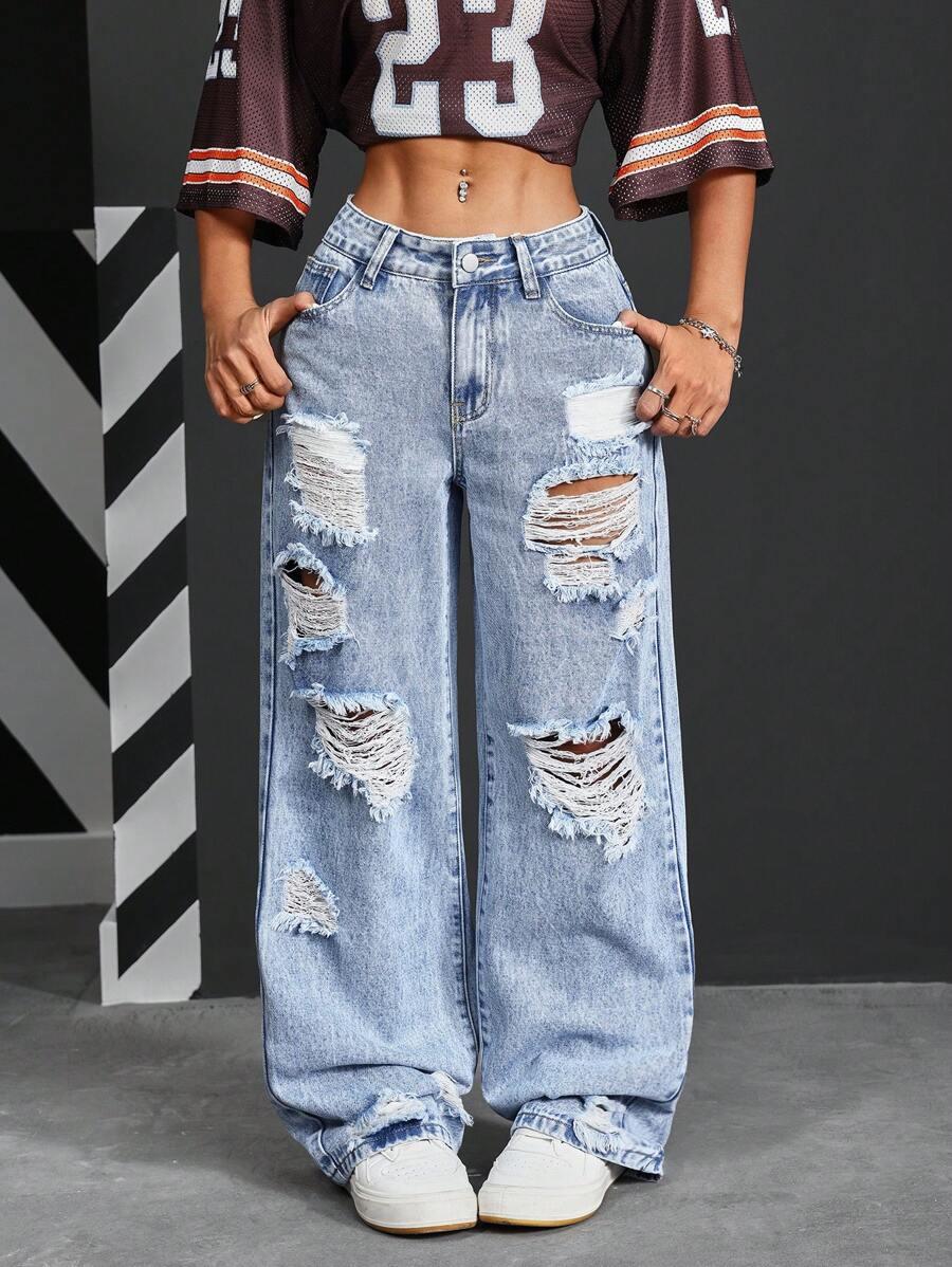 NIEBIESKIE SPODNIE JEANS PRZETARCIA 