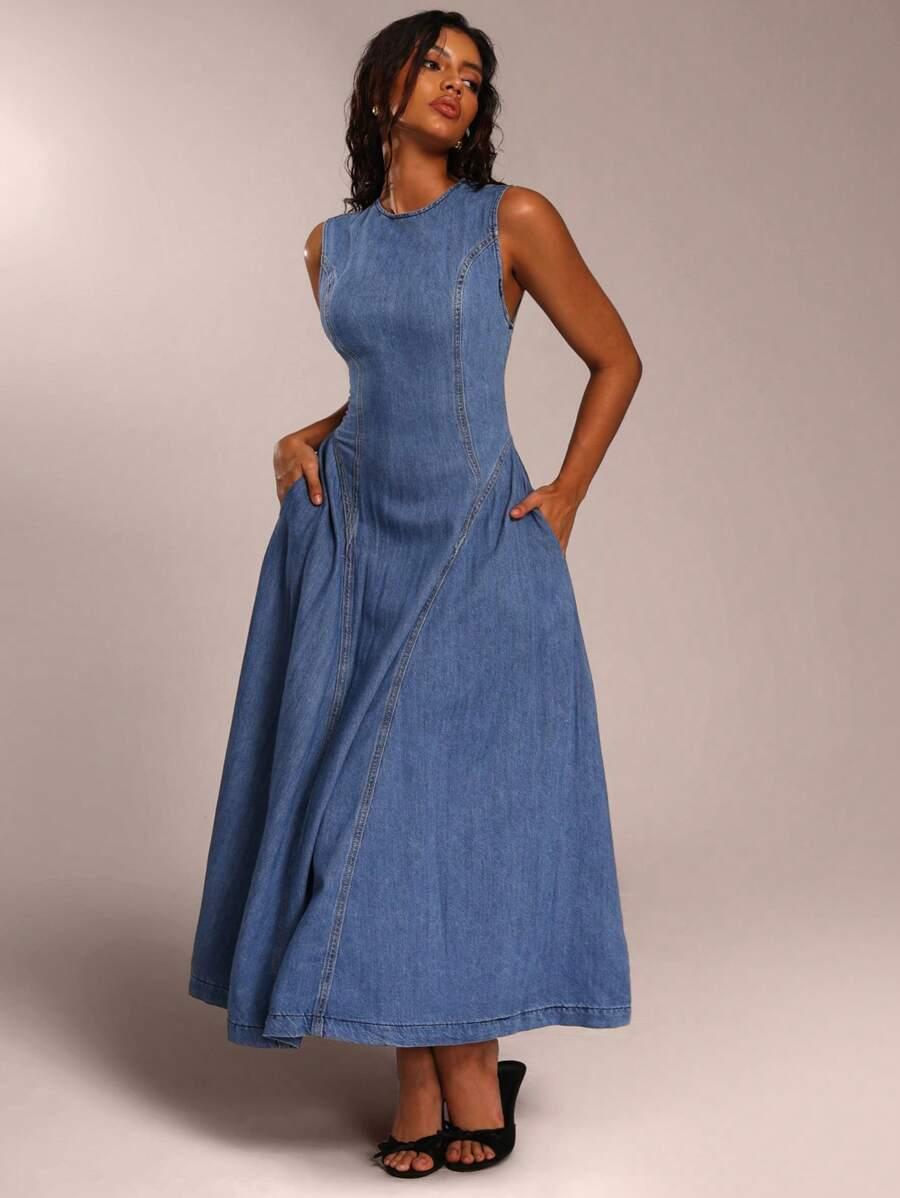 NIEBIESKA MAXI SPÓDNICA JEANS 