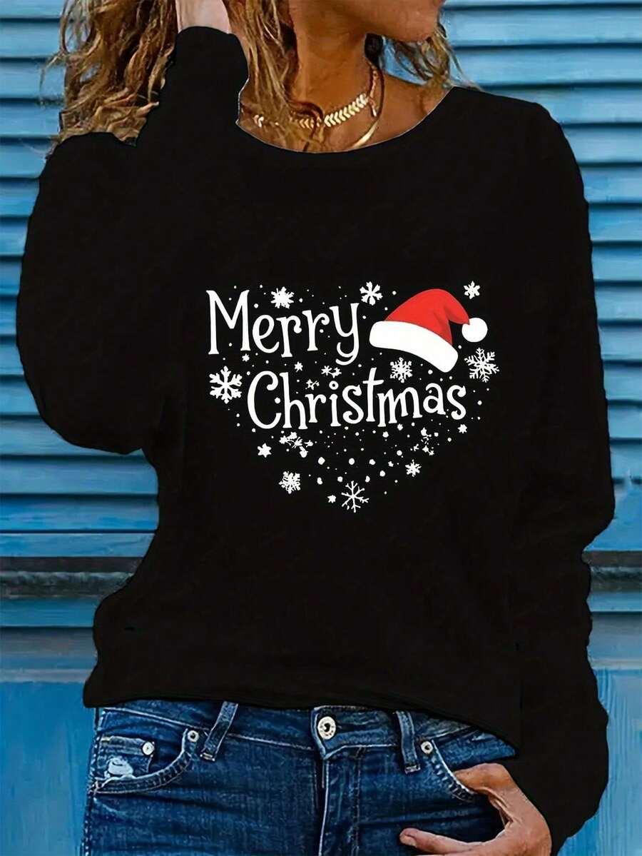 czarna bluzka napis merry christams