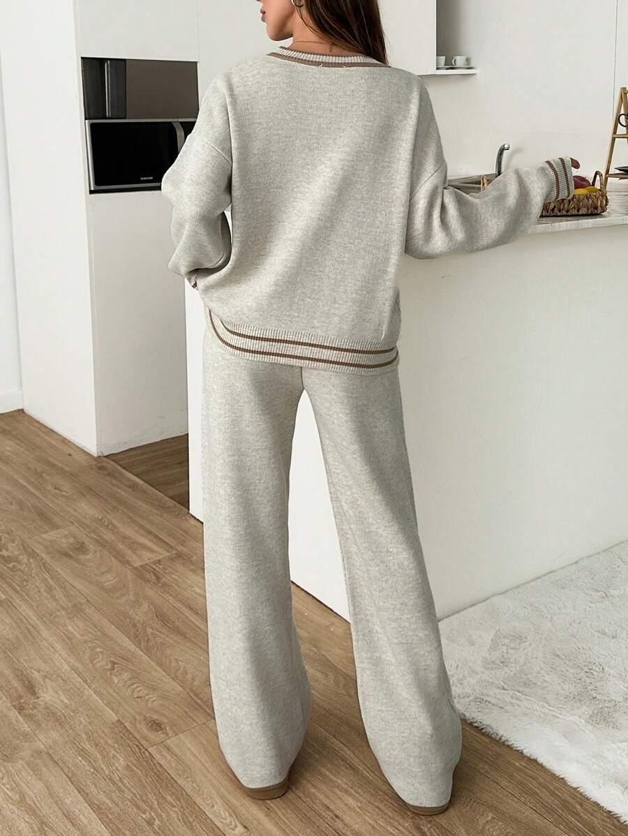 SWETER SPODNIE KOMPLET DZIANINOWY