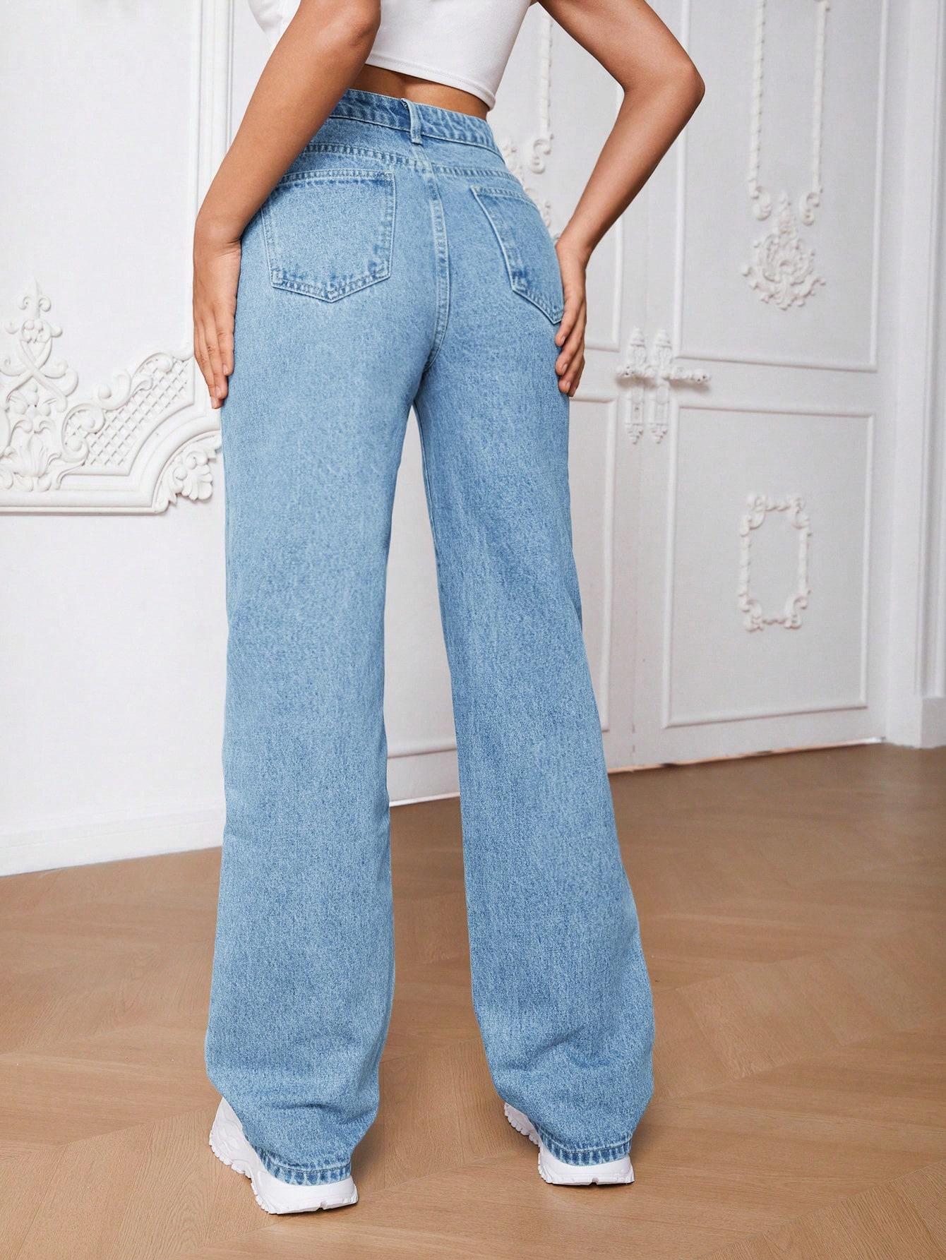 NIEBIESKIE SPODNIE JEANS SZEROKA NOGAWKA