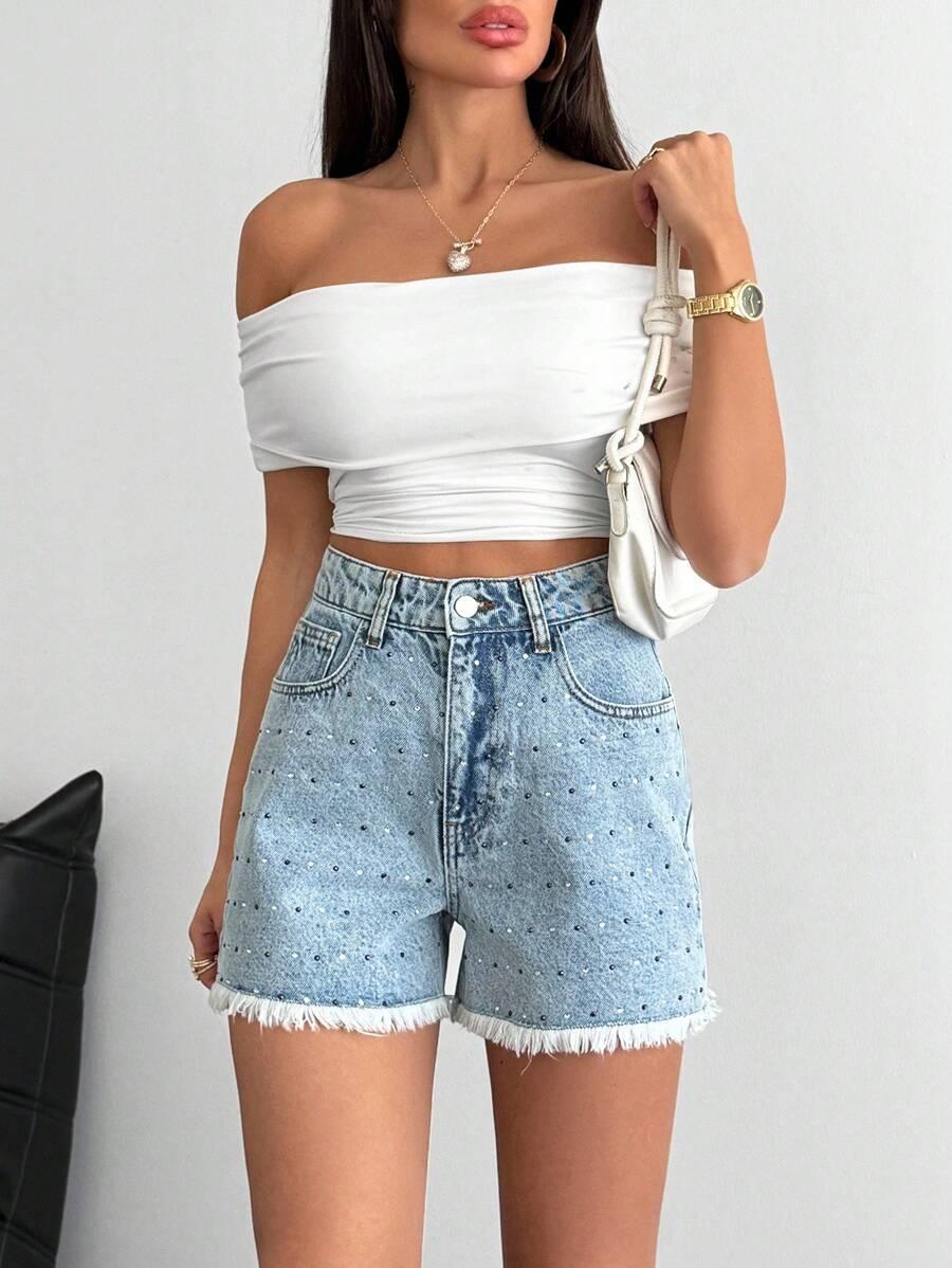 NIEBIESKIE SPODENKI JEANS zdobienia