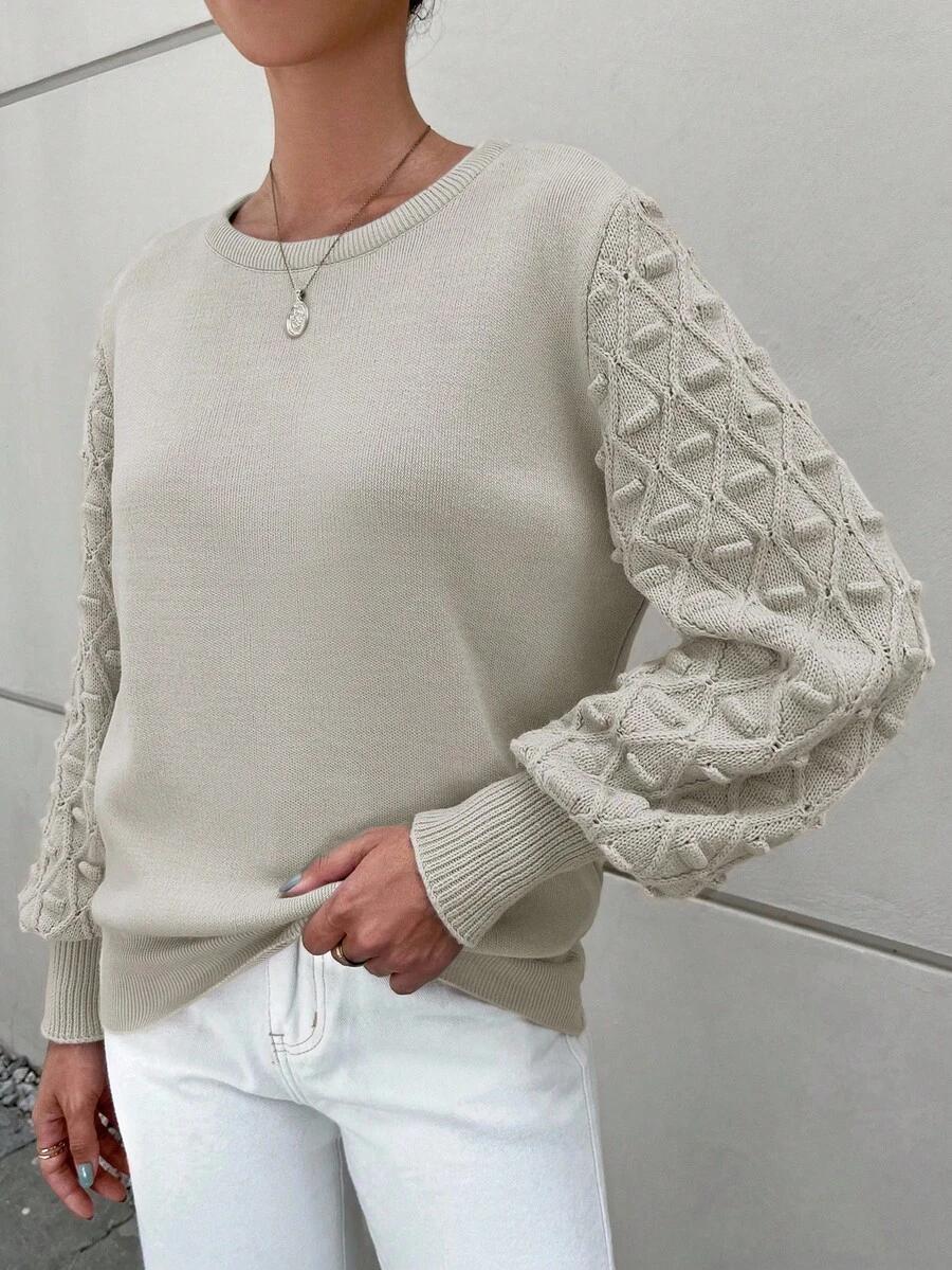 BEŻOWY SWETER OKRĄGŁY DEKOLT