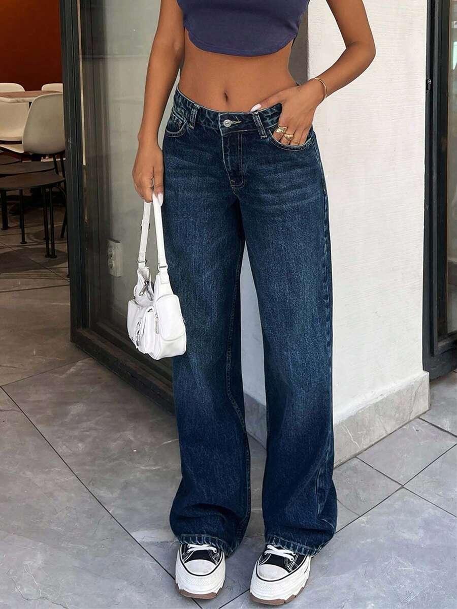 NIEBIESKIE SPODNIE JEANS PROSTA NOGAWKA 