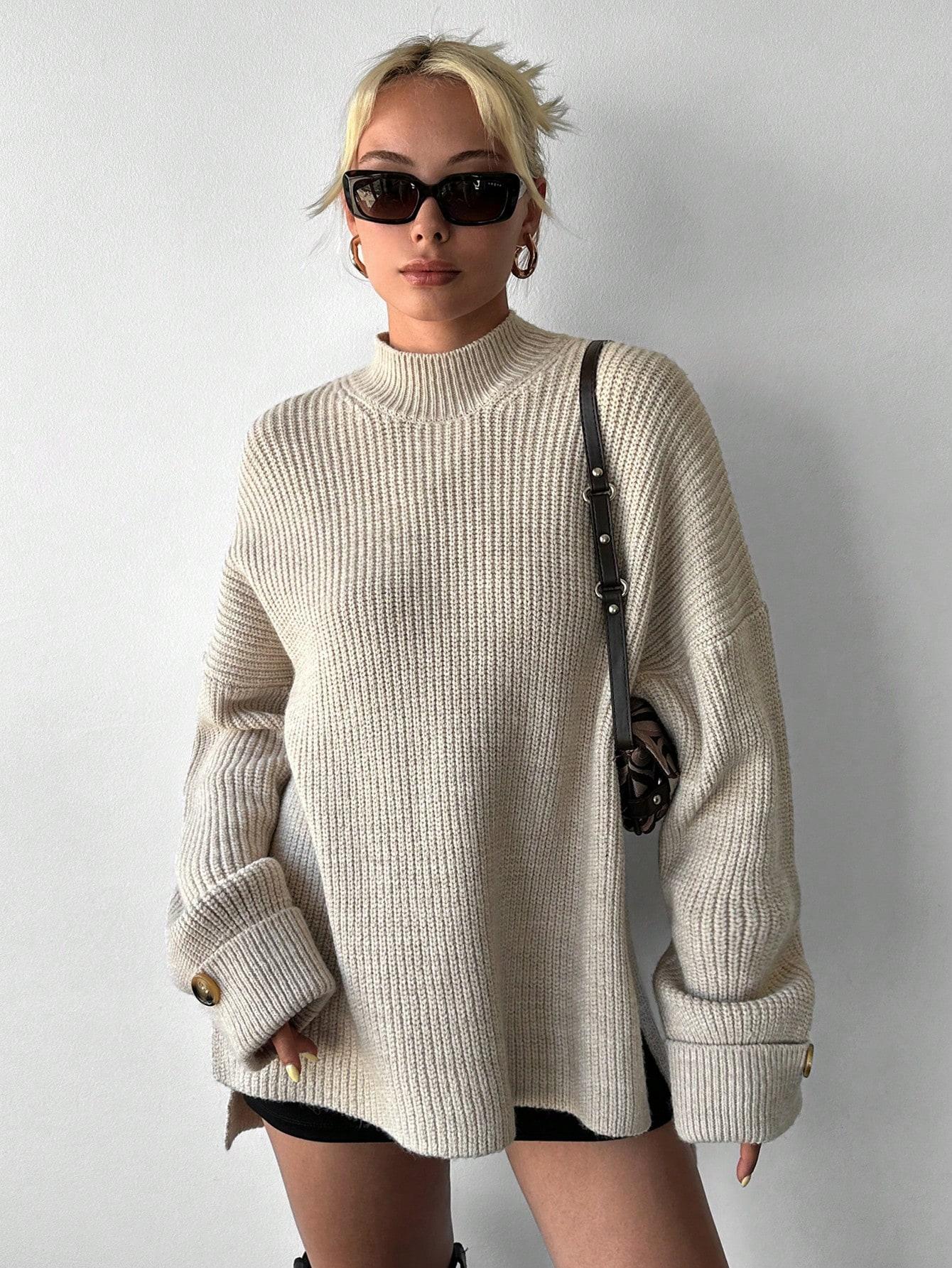 BEŻOWY SWETER DŁUGI RĘKAW