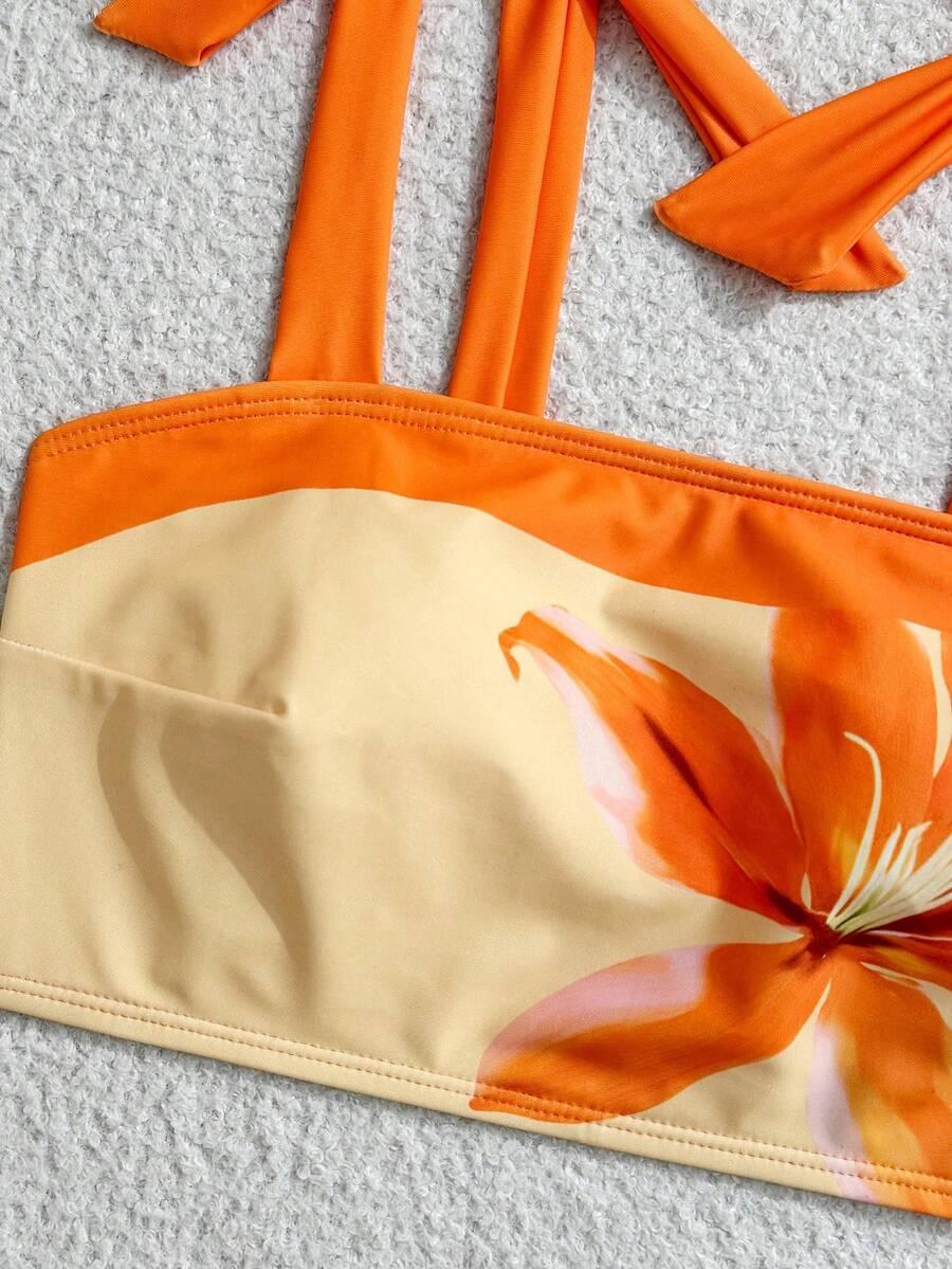 3-CZĘŚCIOWY STRÓJ KĄPIELOWY bikini spódnica kwiaty