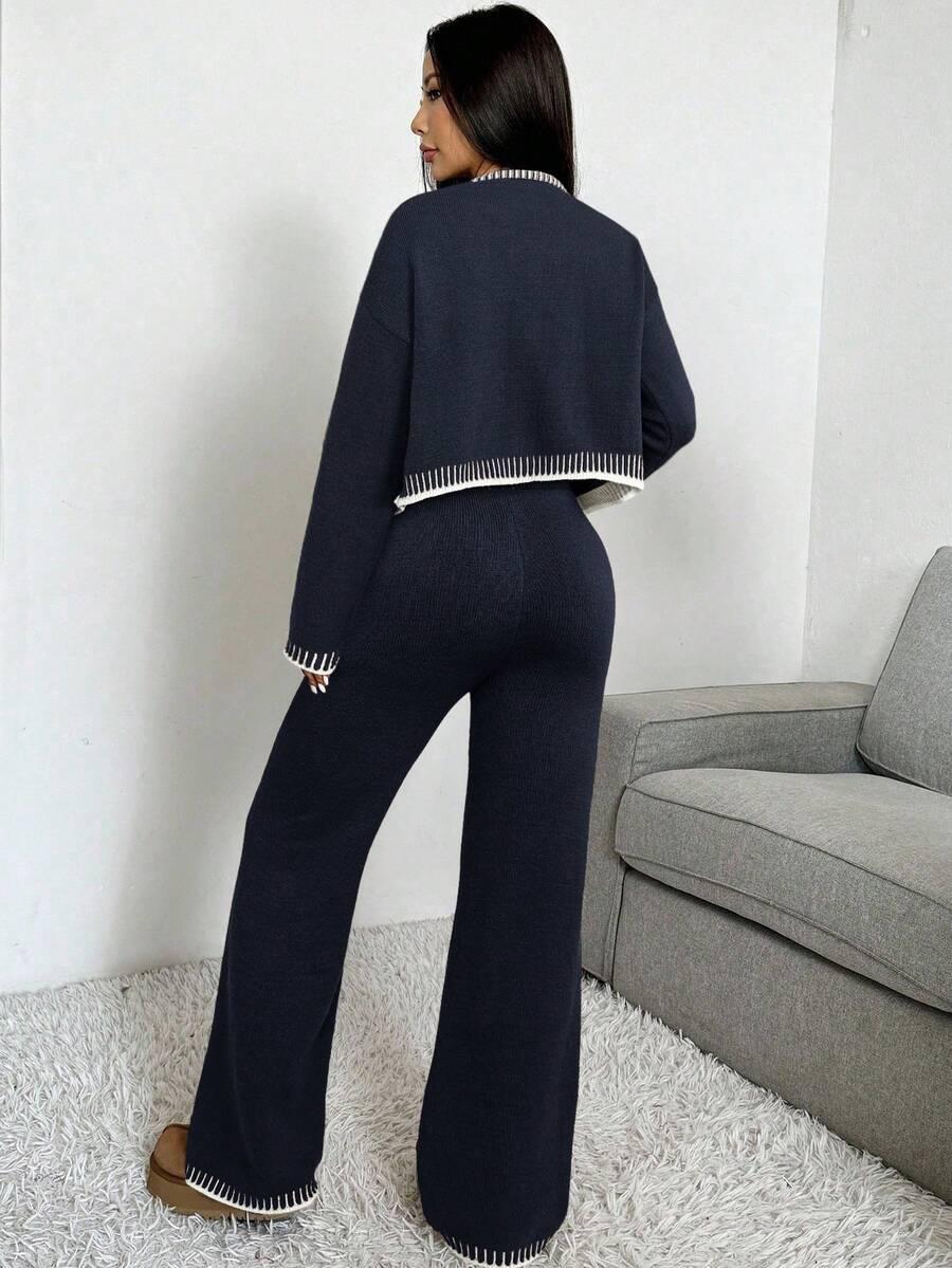 NIEBIESKI KOMPLET SWETER SPODNIE
