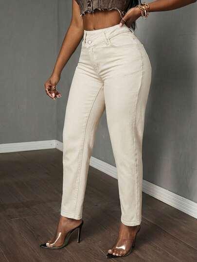 kremowa spodnie jeans
