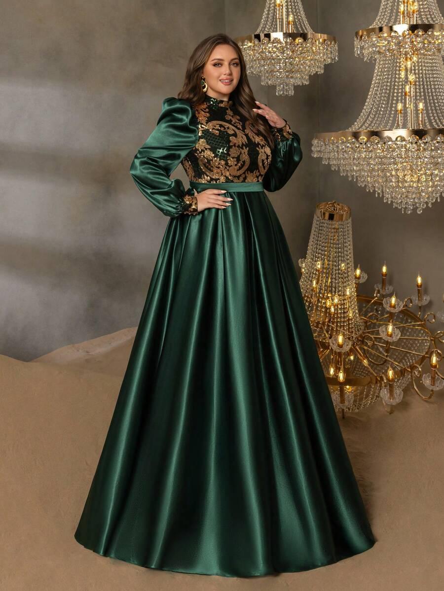 rozkloszowana maxi sukienka cekiny połysk 