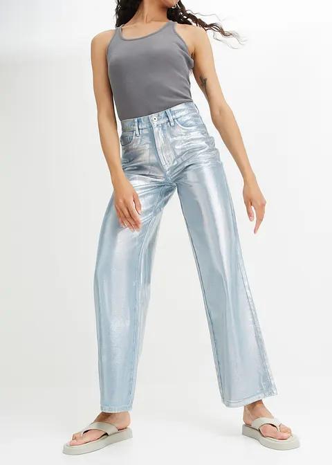 PROSTE SPODNIE JEANS połysk 