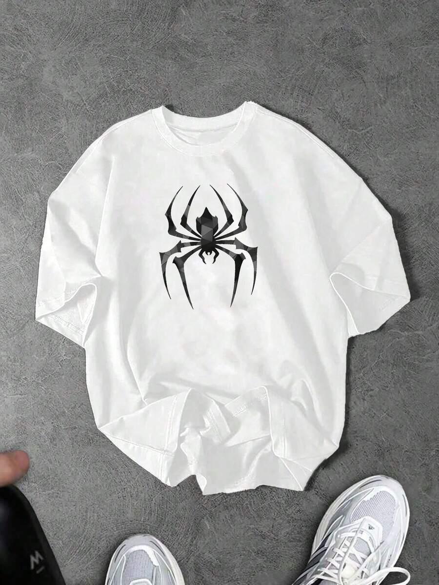 biały t-shirt nadruk pająk