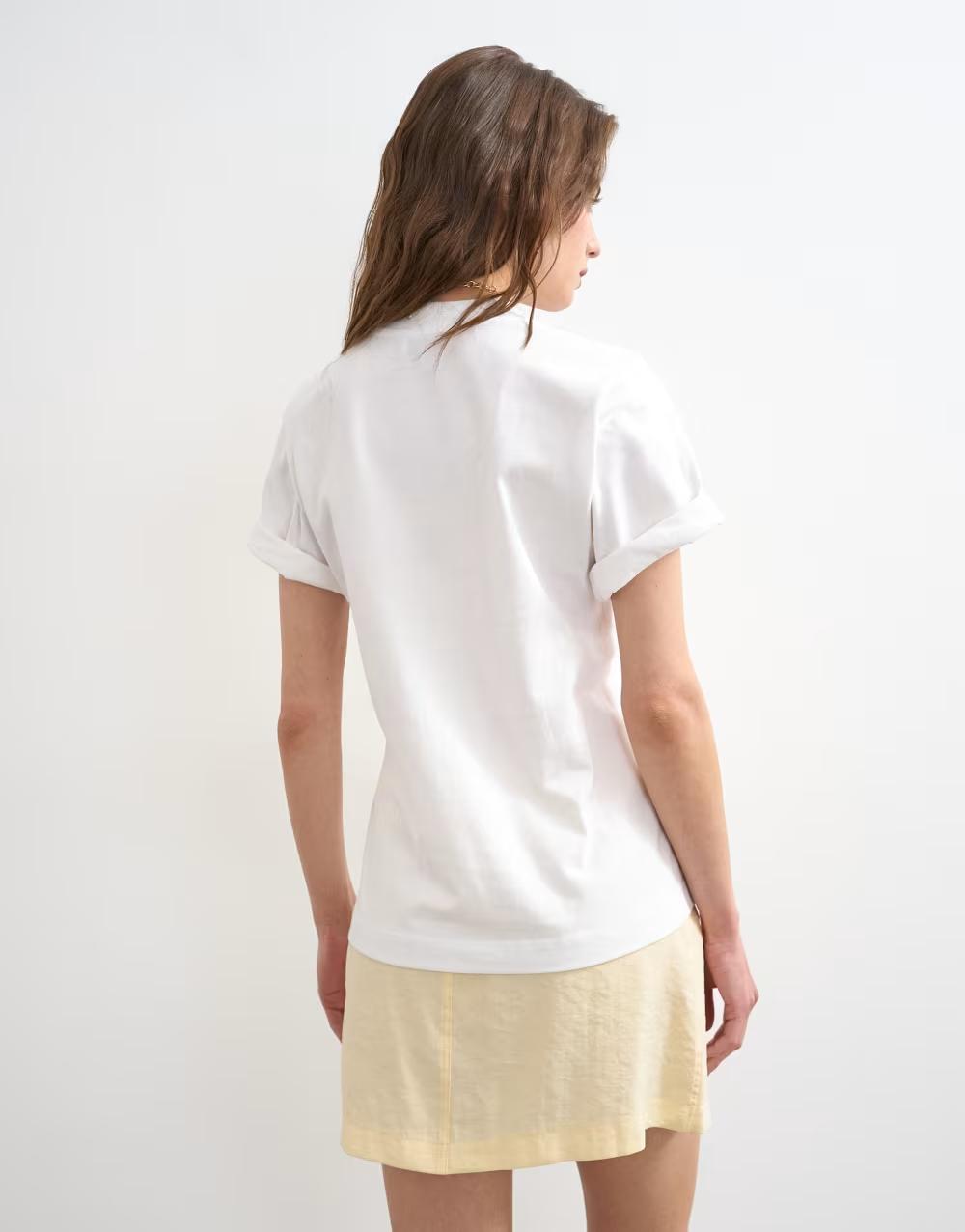 BIAŁY BAWEŁNIANY T-SHIRT OKRĄGŁY DEKOLT