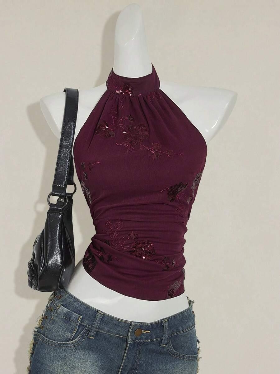 bordowy top zdobienie