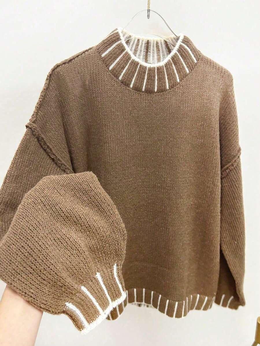 BRĄZOWY SWETER OVERSIZE