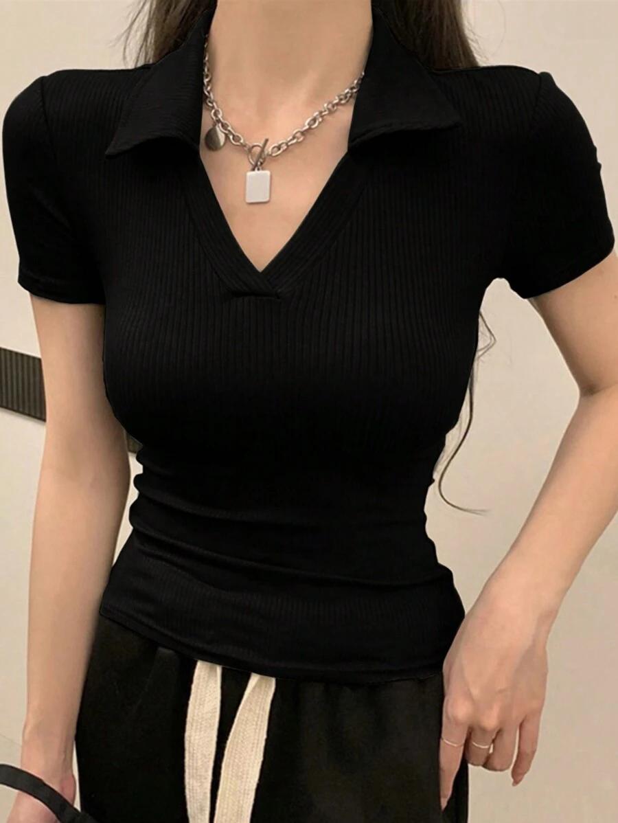 CZARNA BLUZKA V-NECK