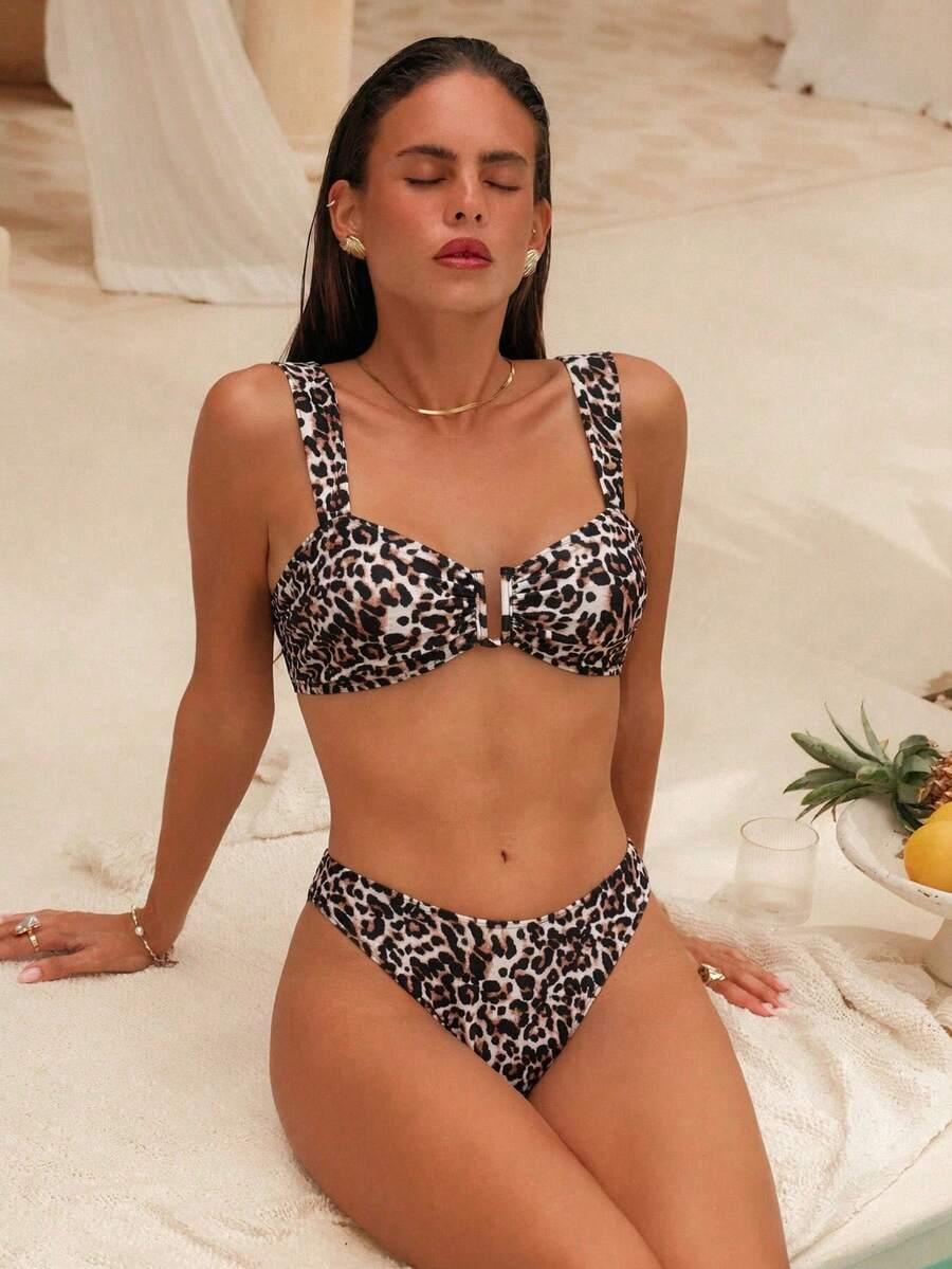 dwuczęściowy strój kąpielowy animal print