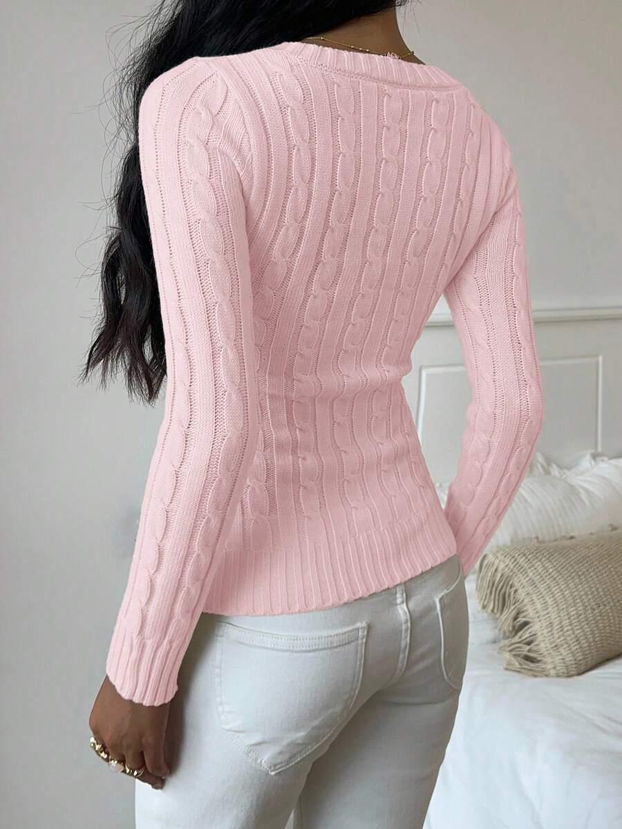 RÓŻOWY SWETER V-NECK 