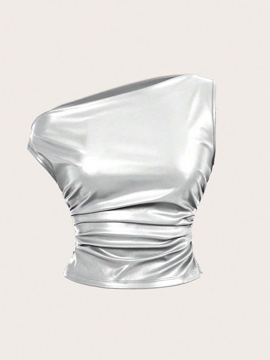 srebrny asymetryczny top 