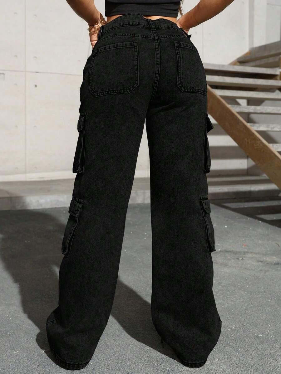 CZARNE SPODNIE JEANS KIESZENIE