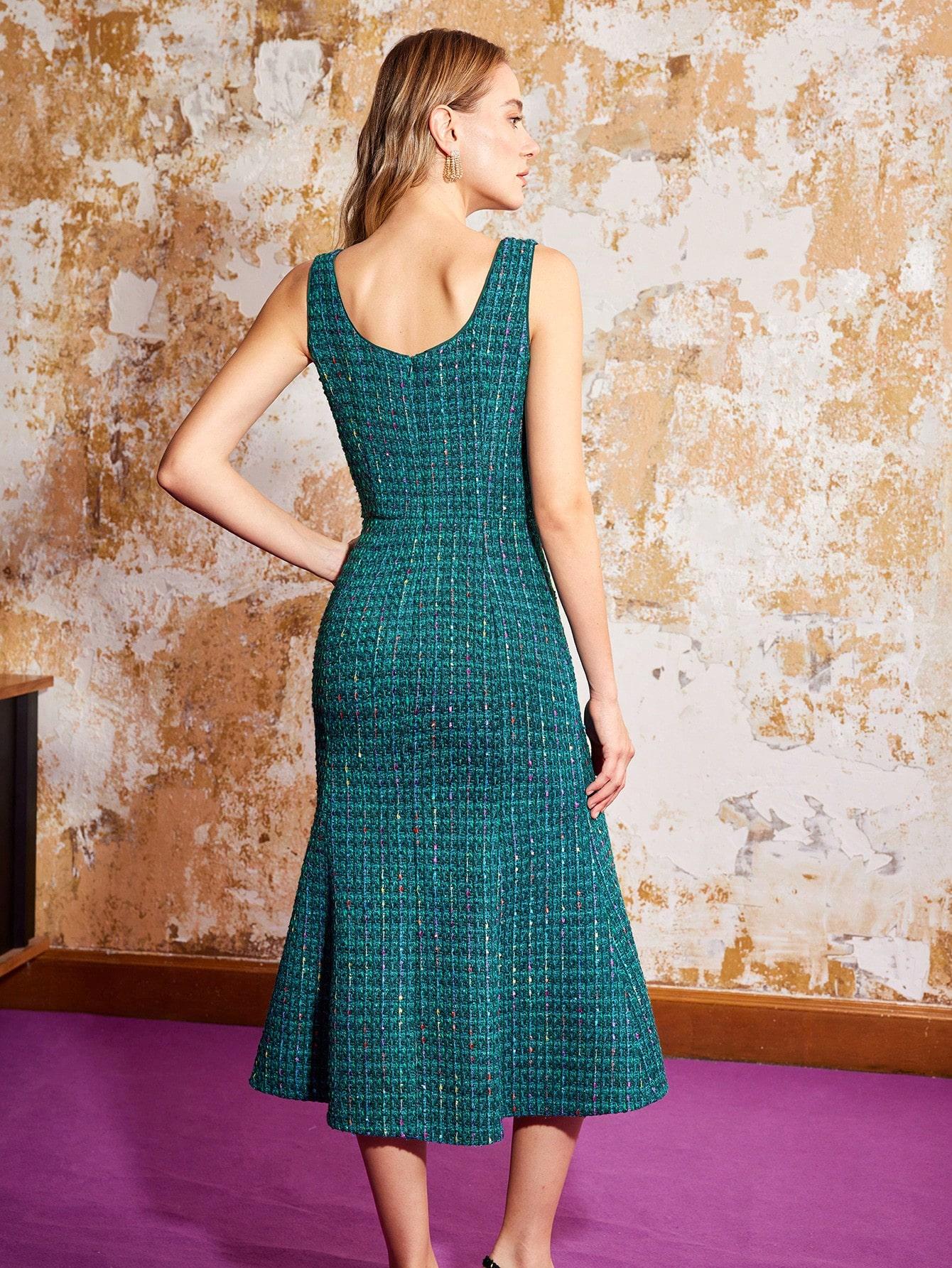 NIEBIESKA MIDI SUKIENKA TWEED