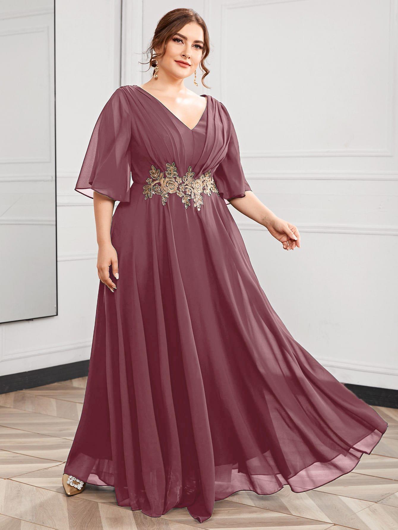 SUKIENKA WIECZOROWA PLUS SIZE MAXI DEKOLT V KRÓTKI RĘKAW