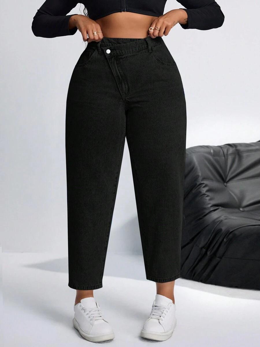 CZARNE SPODNIE JEANS ASYMETRIA
