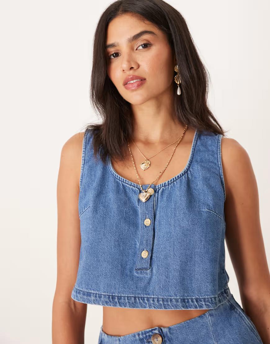 NIEBIESKI TOP JEANS GUZIKI 